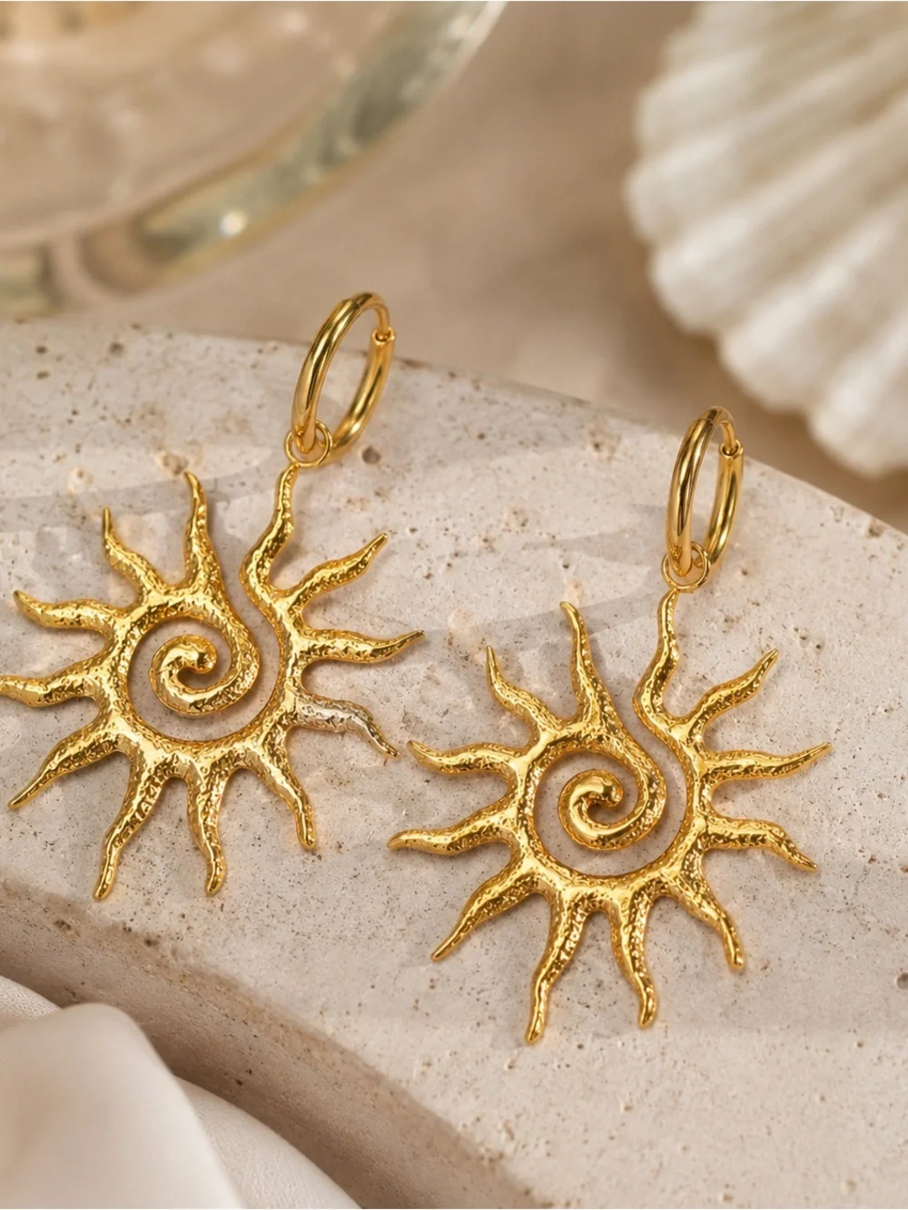 Gold Sunburst Dangle Earrings